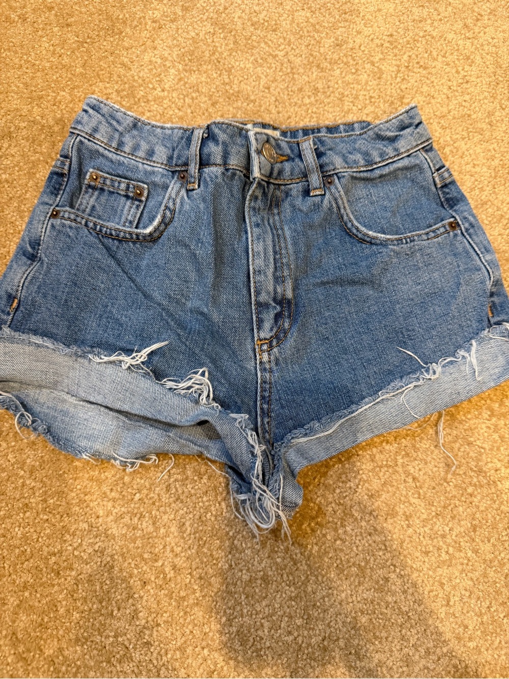 Topshop Distressed Rolled Hem Denim Shorts - Blue Size 2